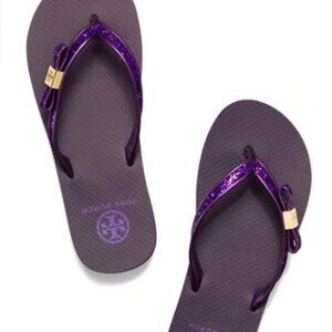 Tory Burch Purple Glitter Flip Flops Sandals size 7 M - NEW